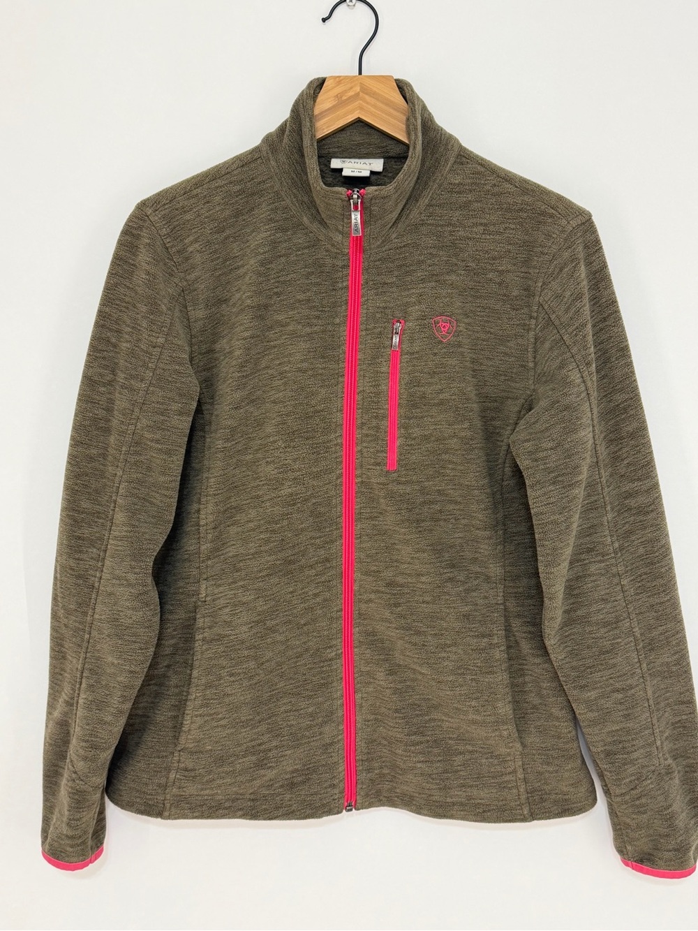 Ariat Women's Brown Fleece Zip Front Jacket With Pink Trim Size Medium